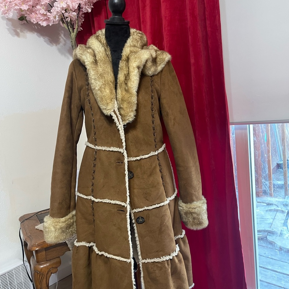 Laundry By Shelli Segal Tan Teddy Jacket with Faux Fur Trim